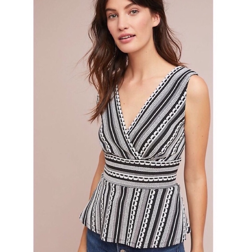 Like new Anthropology Vanessa Virginia top black white peplum v neck XS